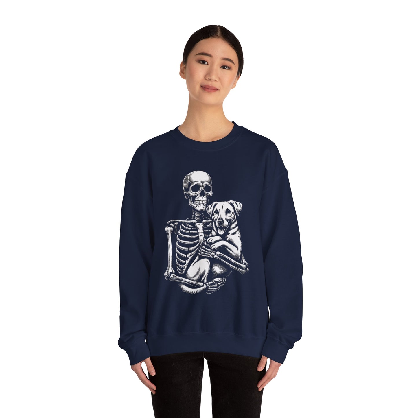 Skeleton and Dog Sweatshirt, Unisex Crewneck, Alternative Fashion, Pet Lovers Gift, Halloween Apparel, Cozy Everyday Wear