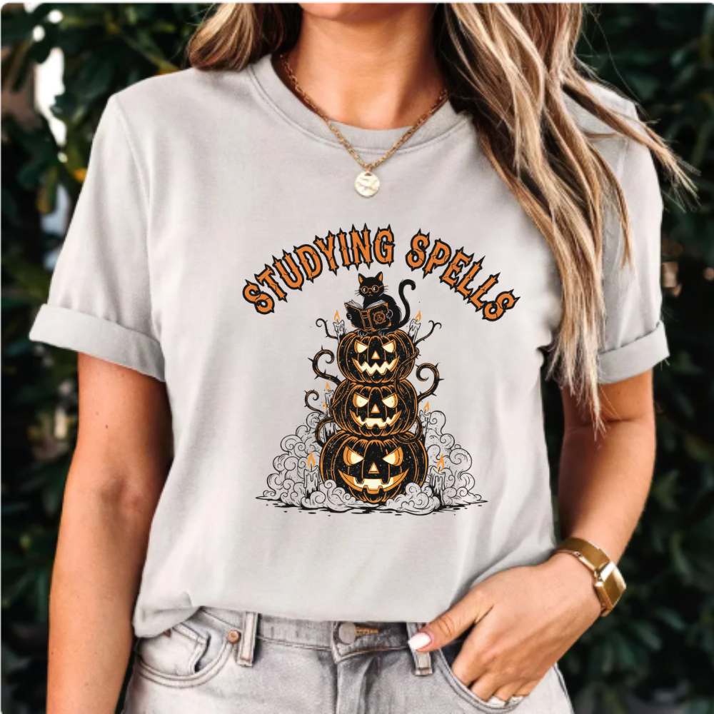 Studying Spells Pumpkin Stack Shirt