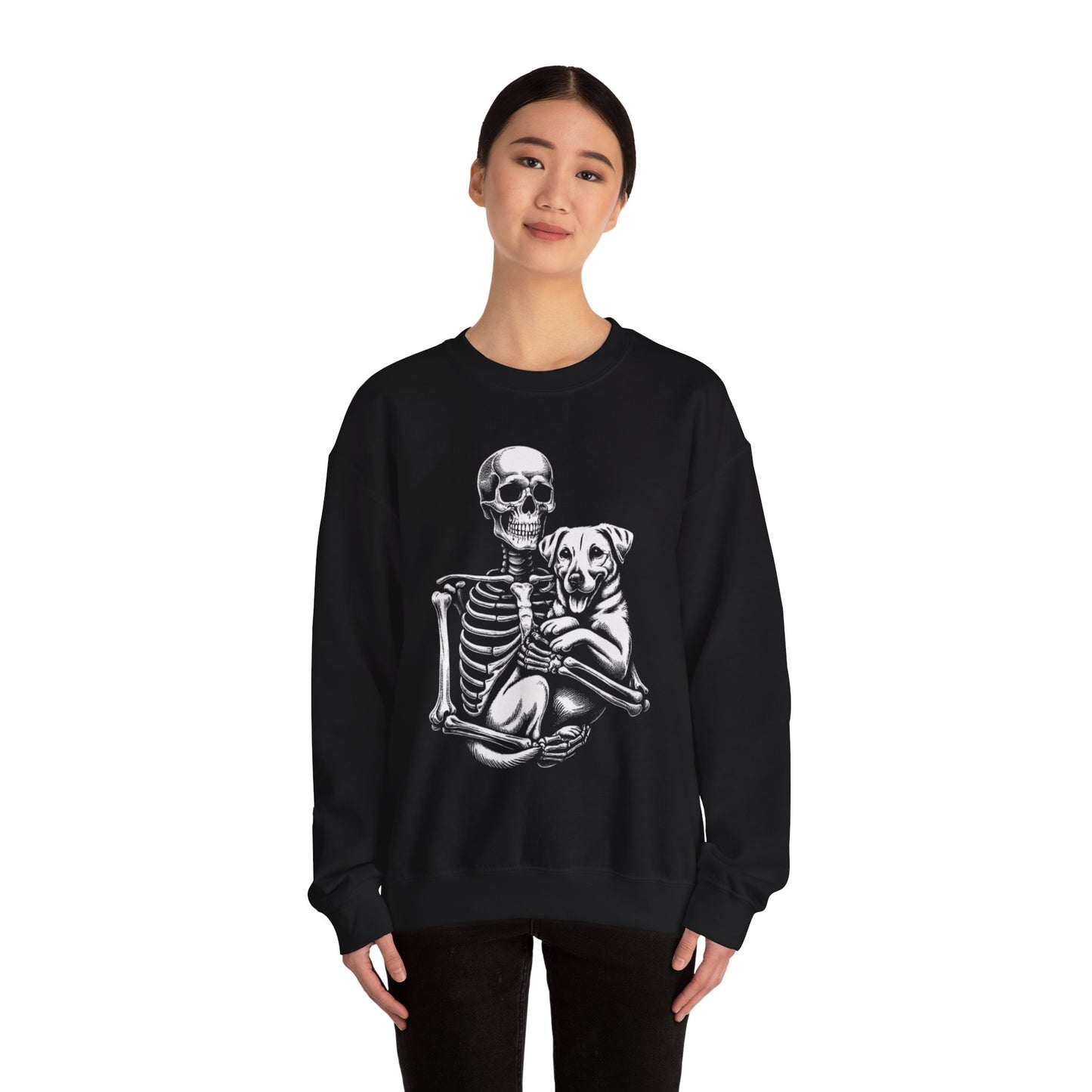 Skeleton and Dog Sweatshirt, Unisex Crewneck, Alternative Fashion, Pet Lovers Gift, Halloween Apparel, Cozy Everyday Wear