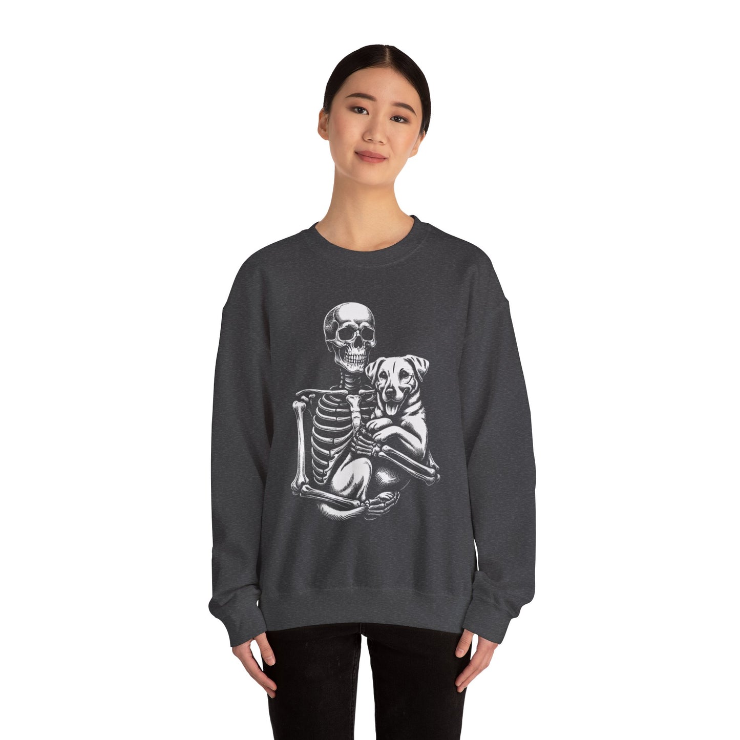 Skeleton and Dog Sweatshirt, Unisex Crewneck, Alternative Fashion, Pet Lovers Gift, Halloween Apparel, Cozy Everyday Wear