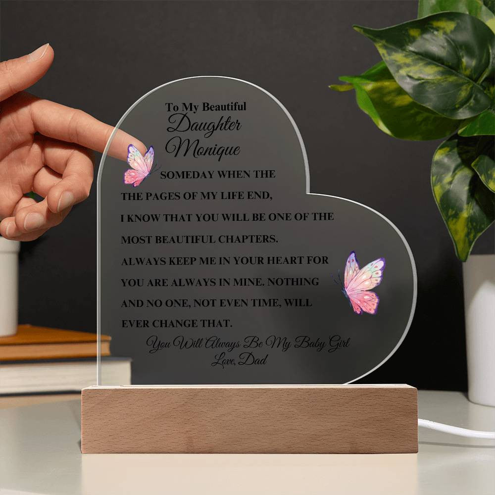 Personalized To My Beautiful Daughter | Heart Acrylic LED Plaque (Pink Butterfly)