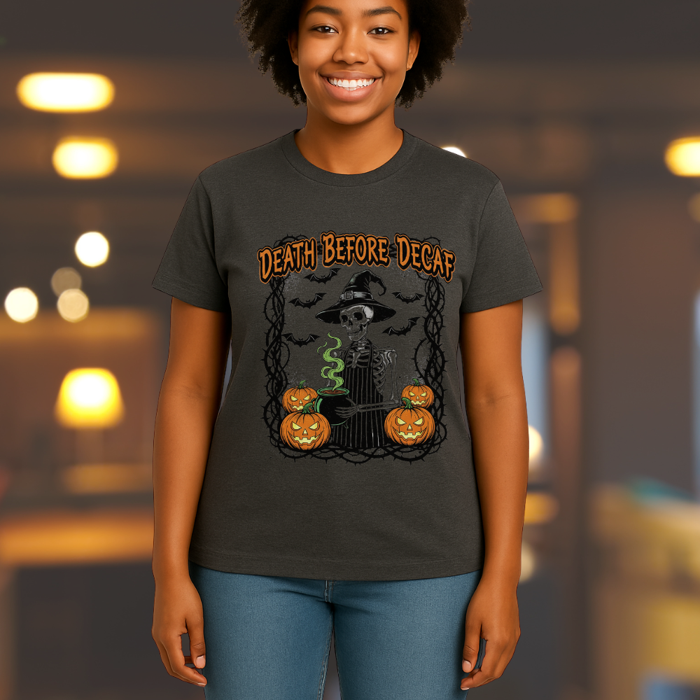Death Before Decaf Skeleton Barista Shirt