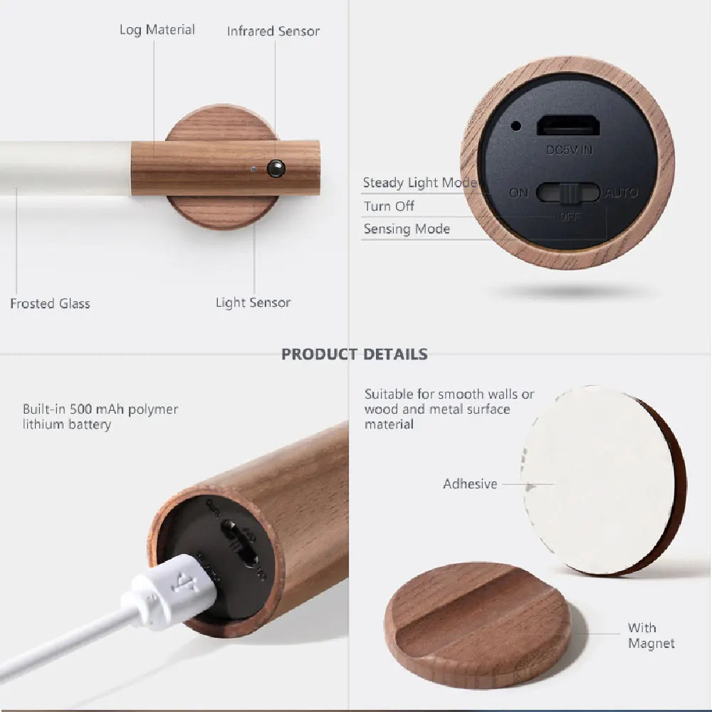 Minimalist LED Wooden Night Light β USB Powered
