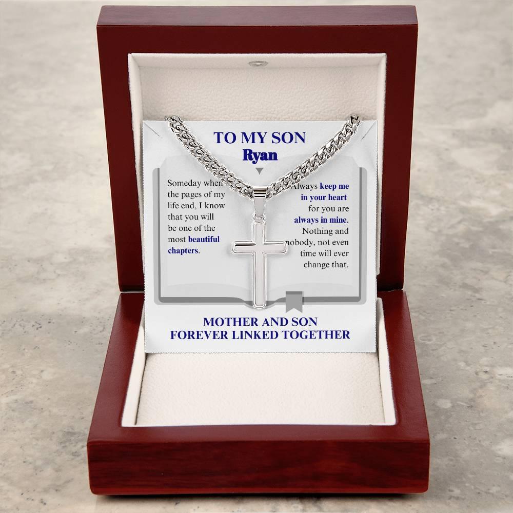 To My Son | Always in My Heart | Personalized Message Card | Cuban Chain with Artisan Cross Necklace - ALL4THEGIFTOFIT