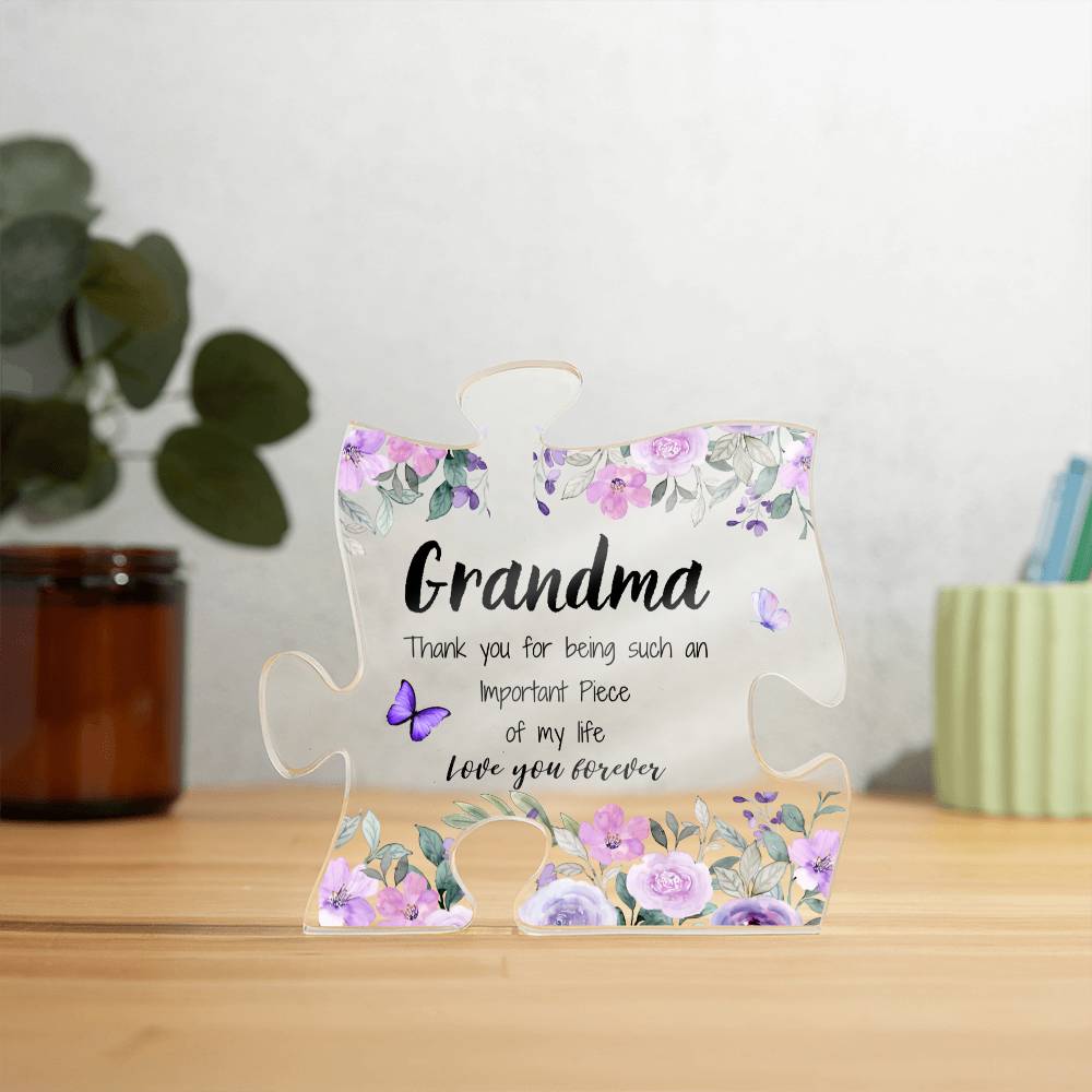 Grandma | Important Piece | Printed Acrylic Puzzle Plaque | Gift for Mother's Day, Birthdays, Holidays, Special Occasions