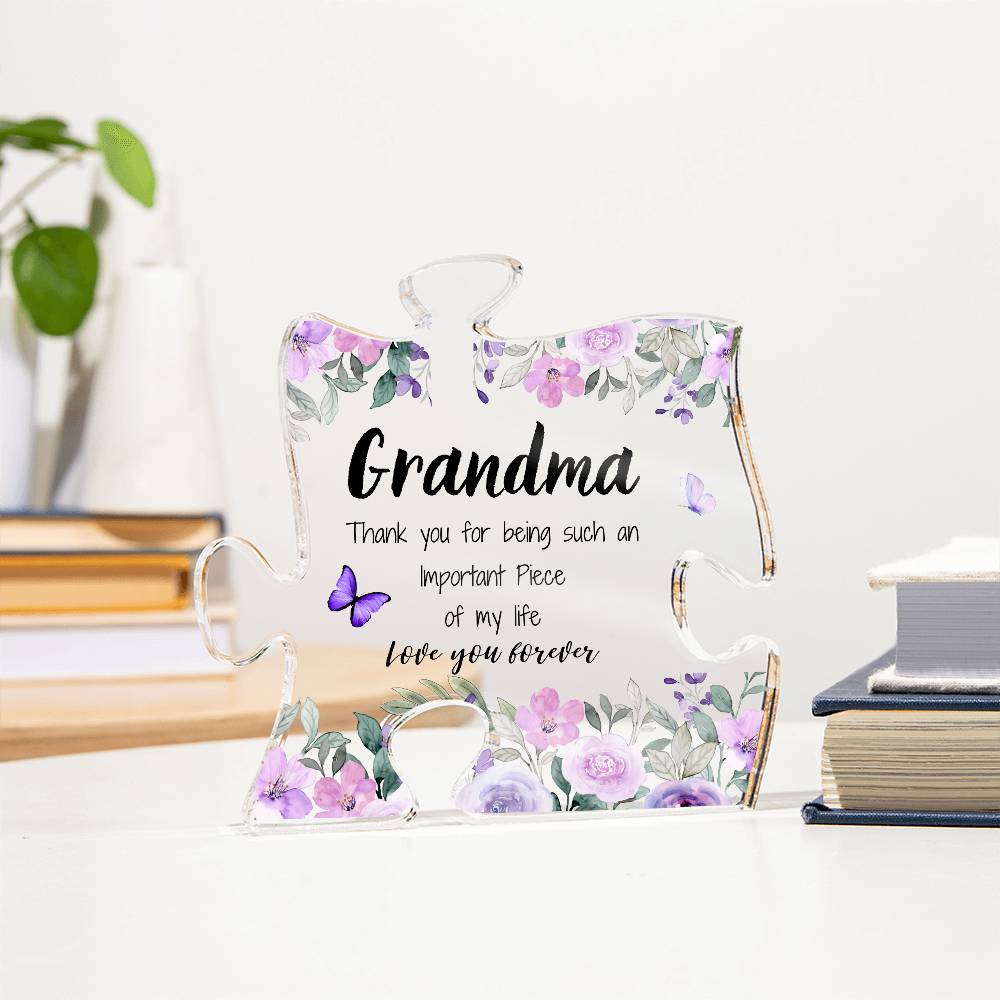 Grandma | Important Piece | Printed Acrylic Puzzle Plaque | Gift for Mother's Day, Birthdays, Holidays, Special Occasions