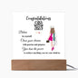 Congratulations Class of 2023 | Chase Your Dreams | Female White Grad Gown | Square Acrylic Plaque (LED Option) - ALL4THEGIFTOFIT