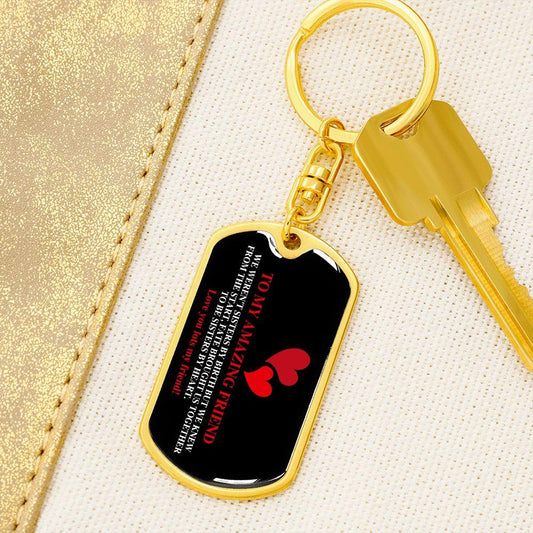 To My Amazing Friend | Sisters by Heart | Dog Tag Swivel Keychain - ALL4THEGIFTOFIT