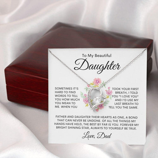 To My Beautiful Daughter | Father & Daughter Their Hearts as One | Forever Love Necklace - ALL4THEGIFTOFIT