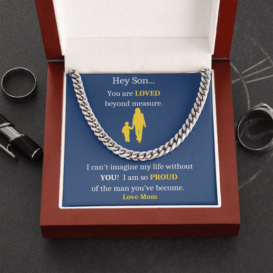 Hey Son.. | Love Mom | Cuban Link Chain - ALL4THEGIFTOFIT