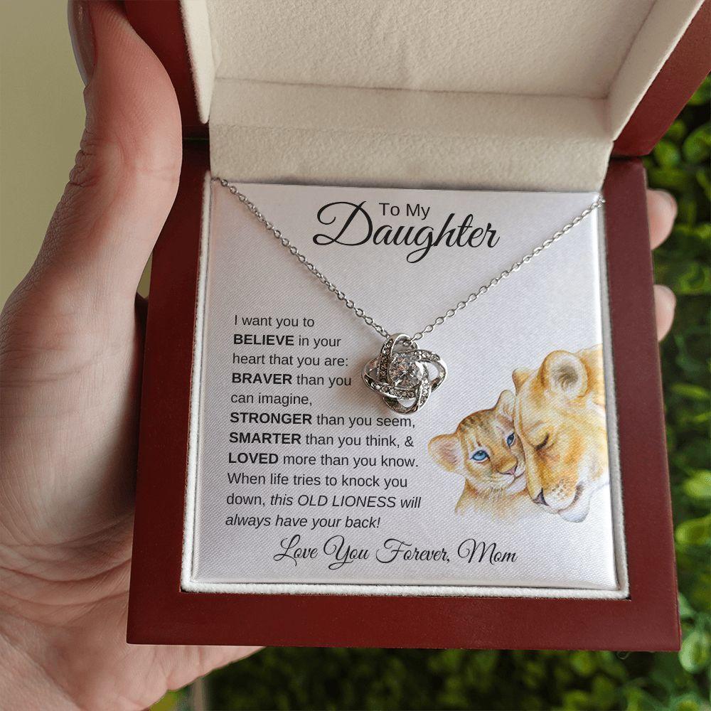 To My Daughter | You Are Brave, Strong and Smart | Love Knot Necklace - ALL4THEGIFTOFIT