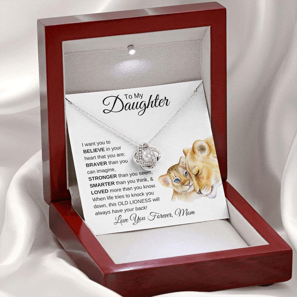 To My Daughter | You Are Brave, Strong and Smart | Love Knot Necklace - ALL4THEGIFTOFIT