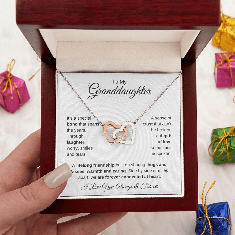 To My Granddaughter | Forever Connected at Heart | Interlocking Hearts Necklace - Gift for Birthday, Holidays, Just Because - ALL4THEGIFTOFIT