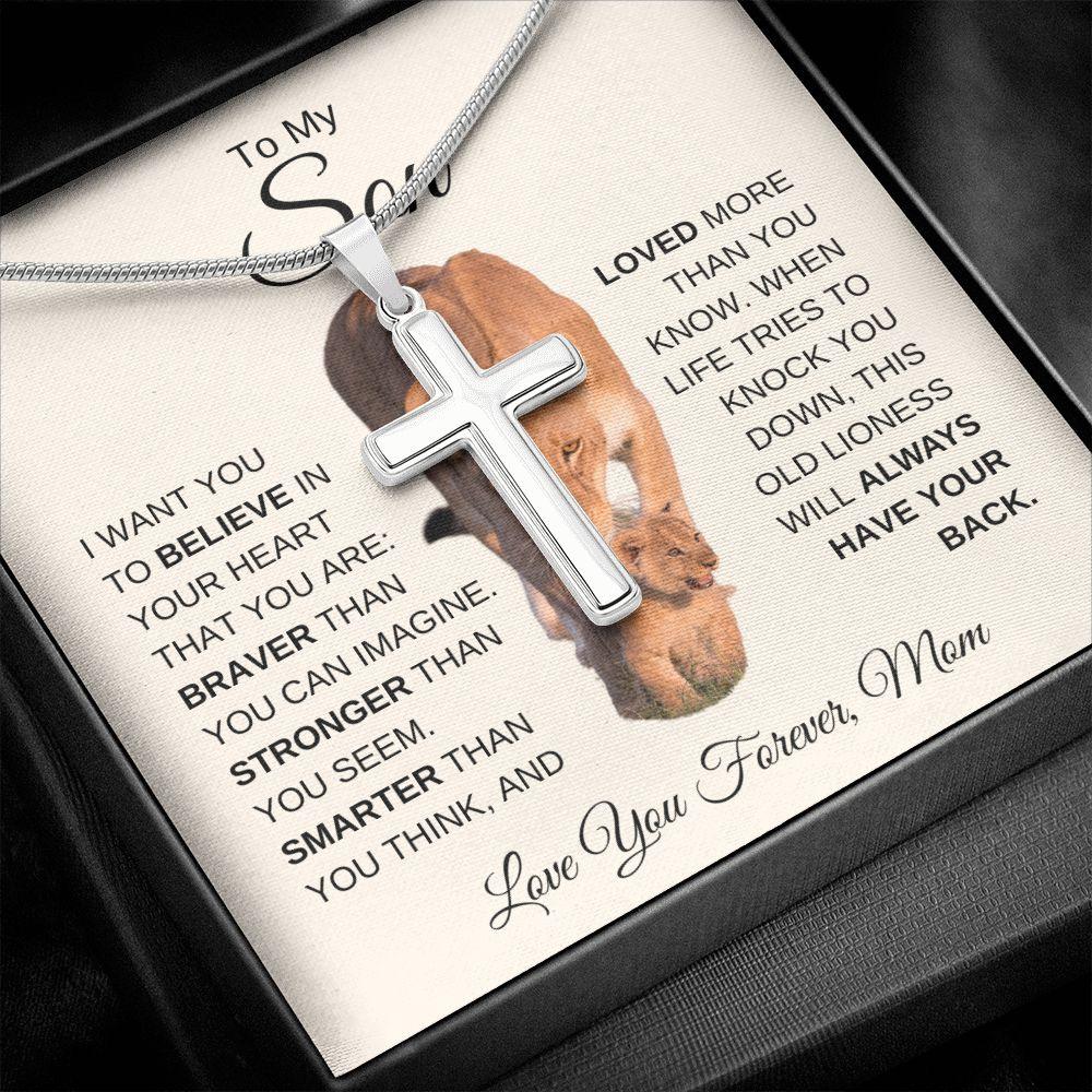 To My Son - You are Brave, Strong & Smart | Cross Necklace - ALL4THEGIFTOFIT