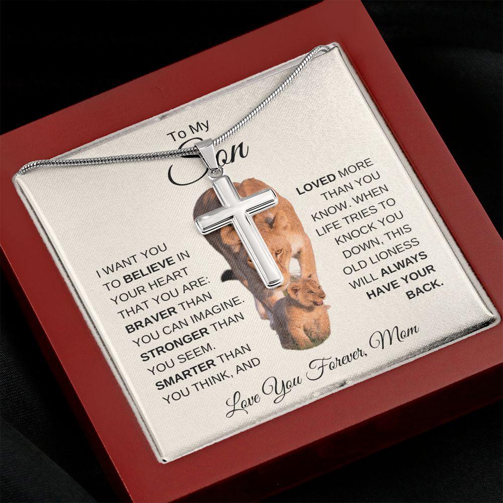 To My Son - You are Brave, Strong & Smart | Cross Necklace - ALL4THEGIFTOFIT