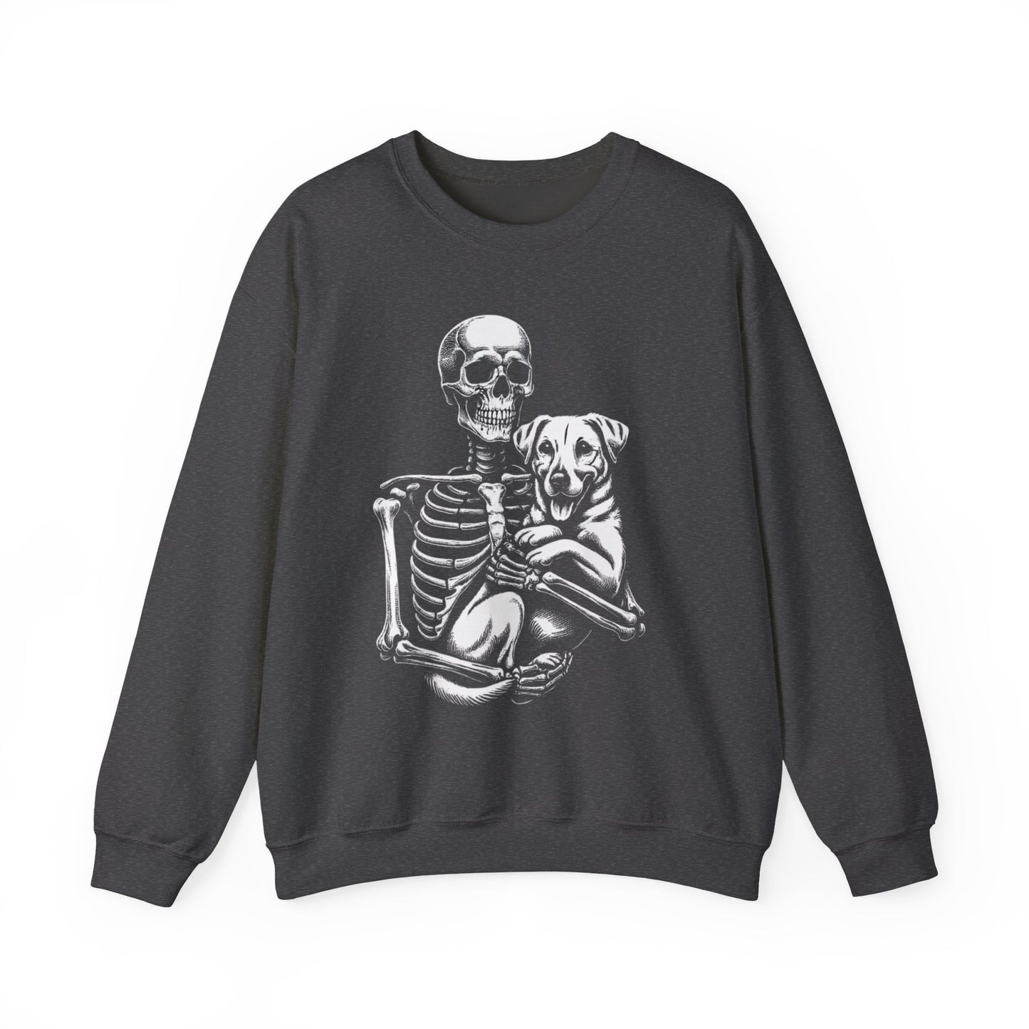 Skeleton and Dog Sweatshirt, Unisex Crewneck, Alternative Fashion, Pet Lovers Gift, Halloween Apparel, Cozy Everyday Wear