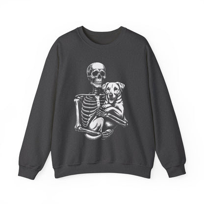 Skeleton and Dog Sweatshirt, Unisex Crewneck, Alternative Fashion, Pet Lovers Gift, Halloween Apparel, Cozy Everyday Wear