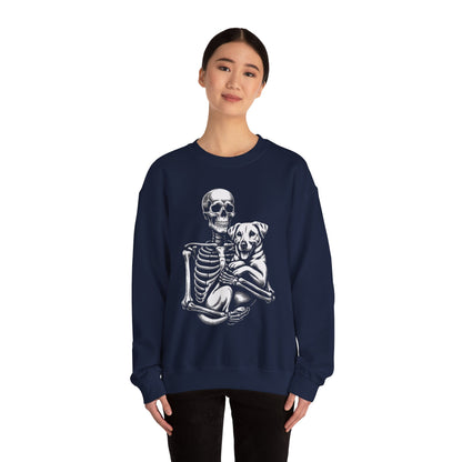 Skeleton and Dog Sweatshirt, Unisex Crewneck, Alternative Fashion, Pet Lovers Gift, Halloween Apparel, Cozy Everyday Wear