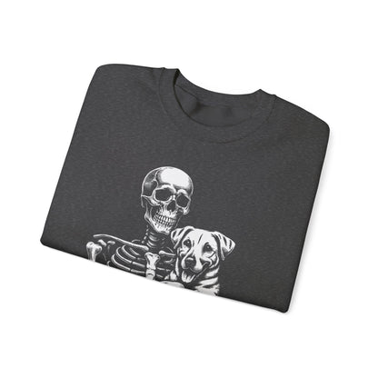 Skeleton and Dog Sweatshirt, Unisex Crewneck, Alternative Fashion, Pet Lovers Gift, Halloween Apparel, Cozy Everyday Wear
