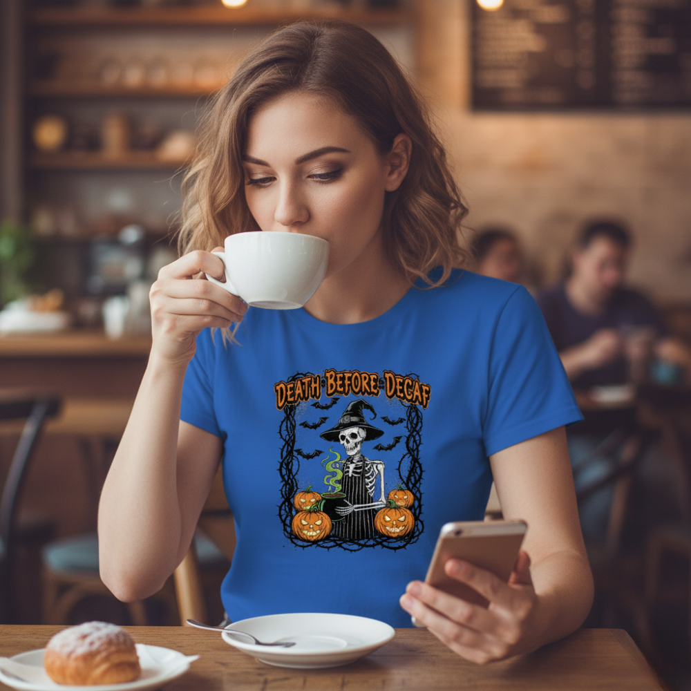 Death Before Decaf Skeleton Barista Shirt