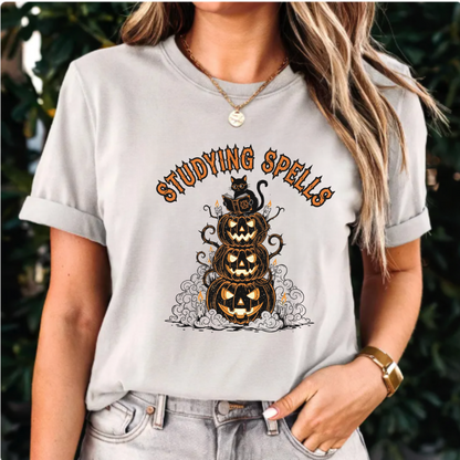 Studying Spells Pumpkin Stack Shirt