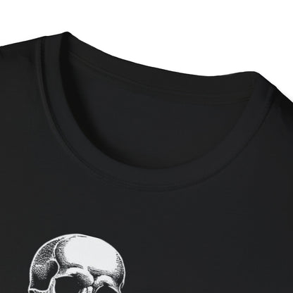 Skeleton and Dog Graphic Tee, Halloween T-Shirt, Pet Lover Gift, Unisex Softstyle Shirt, Casual Wear, Funny Pet Shirt