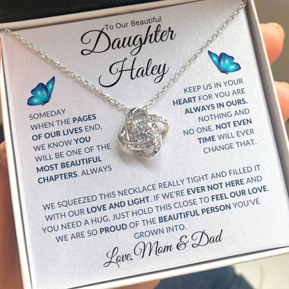 (TOP SELLER 🔥)Personalized To Our Beautiful Daughter... | Love Knot Necklace