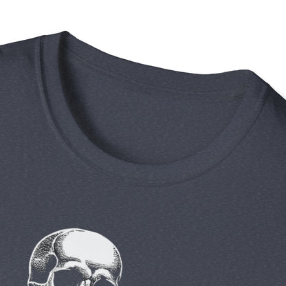 Skeleton and Dog Graphic Tee, Halloween T-Shirt, Pet Lover Gift, Unisex Softstyle Shirt, Casual Wear, Funny Pet Shirt