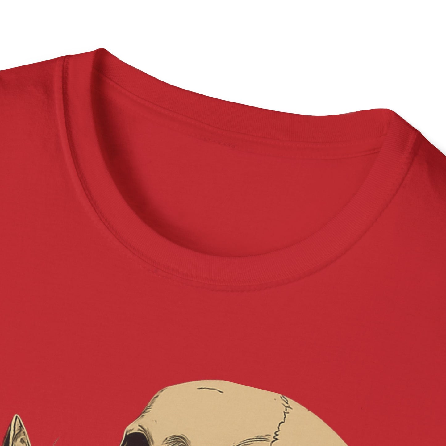 Skeleton and Cat Unisex T-Shirt, Cute Cat Lover Gift, Halloween Apparel, Cozy Casual Wear, Funny Gift for Pet Owners