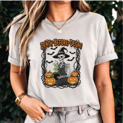 Death Before Decaf Skeleton Barista Shirt