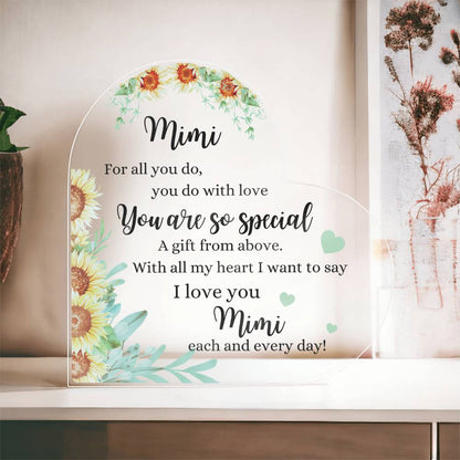 Mimi | You are so Special | Printed Heart Shaped Acrylic Plaque | Gift for Mother's Day, Birthday, All Occasions