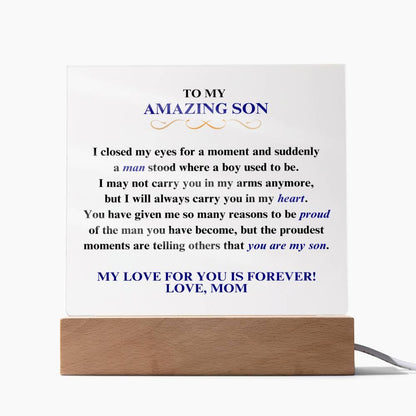 To My Amazing Son | Proud of You | Mom | Square Acrylic Plaque - ALL4THEGIFTOFIT