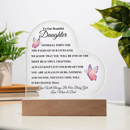 To Our Beautiful Daughter - Love Mom & Dad | Heart Acrylic Plaque (Pink Butterfly)