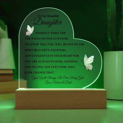 To Our Beautiful Daughter - Love Mom & Dad | Heart Acrylic Plaque (Pink Butterfly)