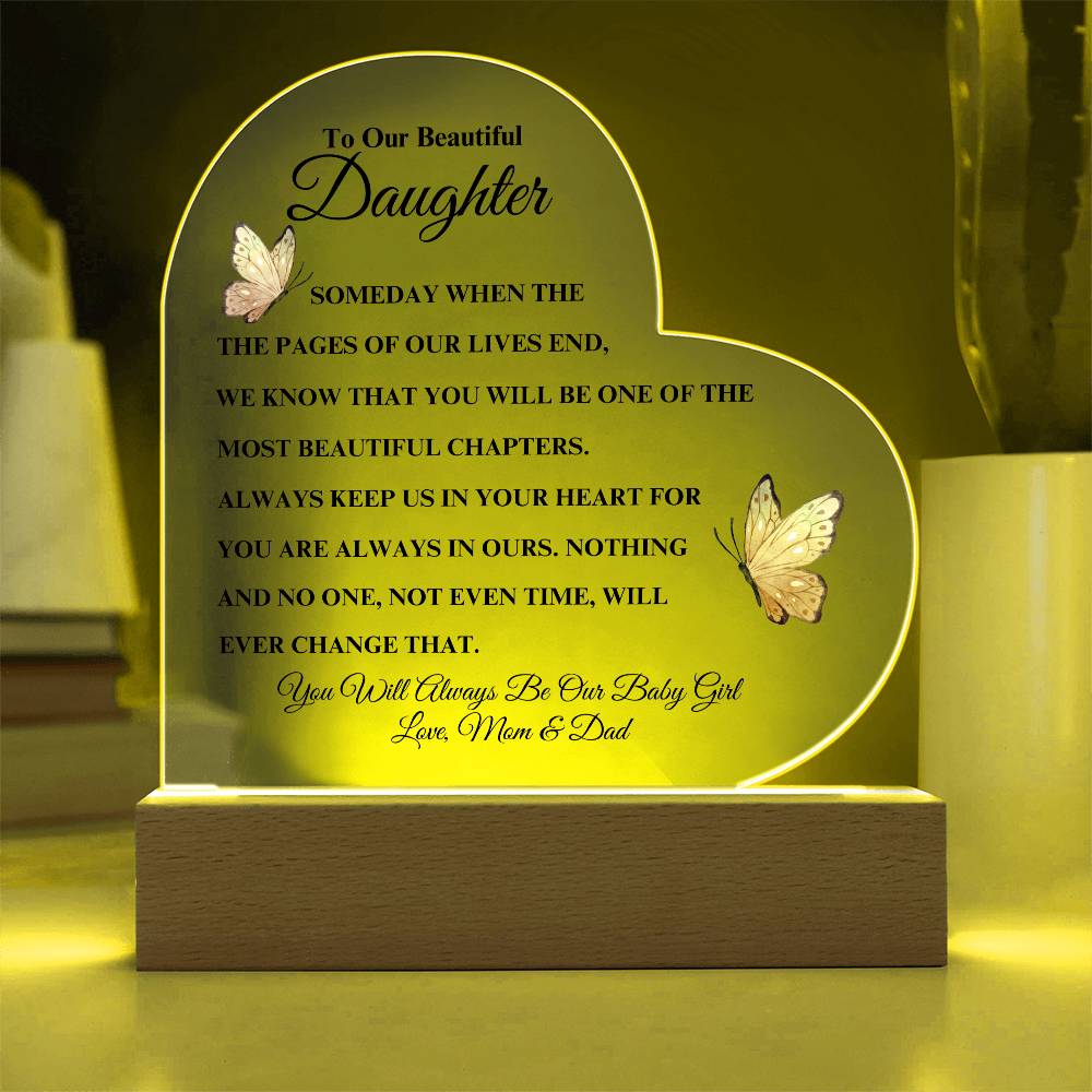 To Our Beautiful Daughter - Love Mom & Dad | Heart Acrylic Plaque (Pink Butterfly)