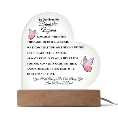 Personalized To Our Beautiful Daughter | Heart Acrylic LED Plaque (Pink Butterfly)
