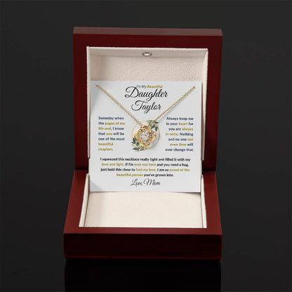 (TOP SELLER 🔥)Personalized To My Beautiful Daughter (Black & Gold Print).....Love Knot Necklace