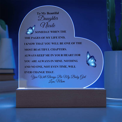 Personalized To My Beautiful Daughter | Heart Acrylic LED Plaque (Blue Butterfly)