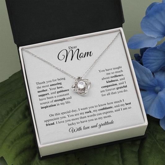 Dear Mom | Most Amazing Mother | Love Knot Necklace - Gift for Mother's Day, Birthday, Holidays, Just Because - ALL4THEGIFTOFIT