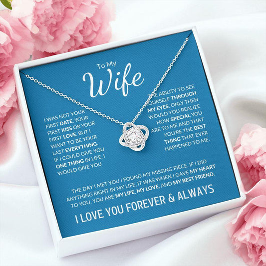 To My Wife (Blue Card) | I Love You Forever & Always | Love Knot Necklace - ALL4THEGIFTOFIT