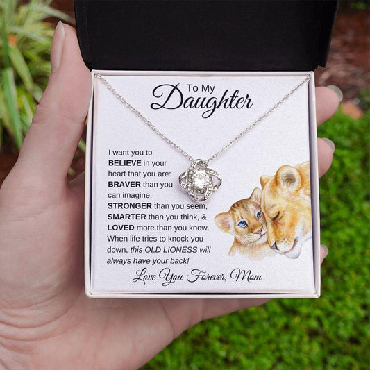 To My Daughter | You Are Brave, Strong and Smart | Love Knot Necklace - ALL4THEGIFTOFIT