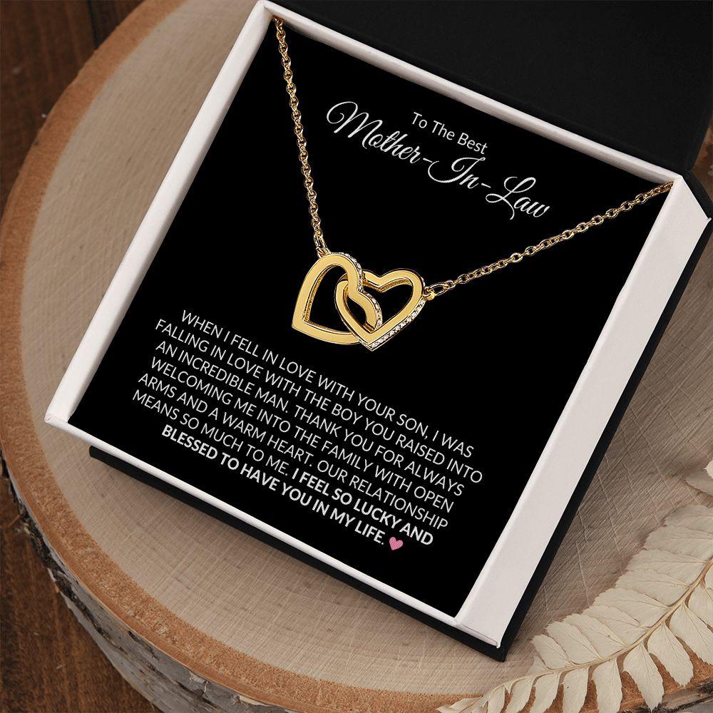 To The Best Mother-In-Law | Lucky and Blessed | Interlocking Hearts Necklace - Gift for Mother's Day, Wedding, Birthday, Holidays - ALL4THEGIFTOFIT