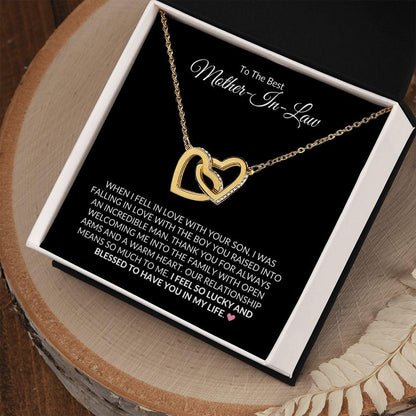 To The Best Mother-In-Law | Lucky and Blessed | Interlocking Hearts Necklace - Gift for Mother's Day, Wedding, Birthday, Holidays - ALL4THEGIFTOFIT