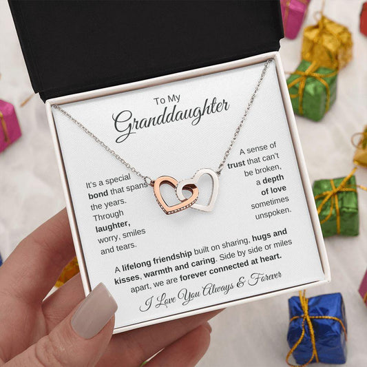To My Granddaughter | Forever Connected at Heart | Interlocking Hearts Necklace - Gift for Birthday, Holidays, Just Because - ALL4THEGIFTOFIT