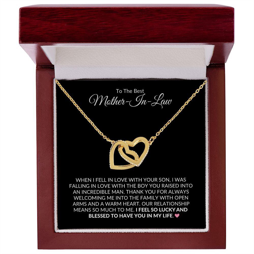 To The Best Mother-In-Law | Lucky and Blessed | Interlocking Hearts Necklace - Gift for Mother's Day, Wedding, Birthday, Holidays - ALL4THEGIFTOFIT