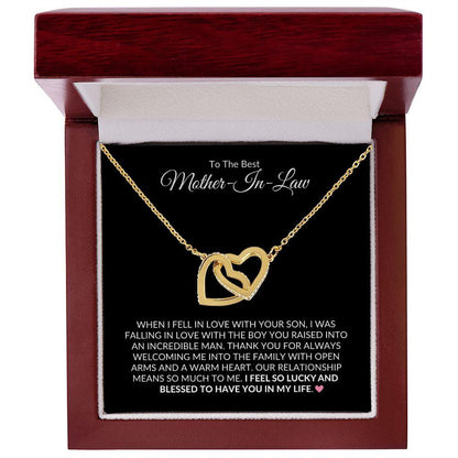 To The Best Mother-In-Law | Lucky and Blessed | Interlocking Hearts Necklace - Gift for Mother's Day, Wedding, Birthday, Holidays - ALL4THEGIFTOFIT