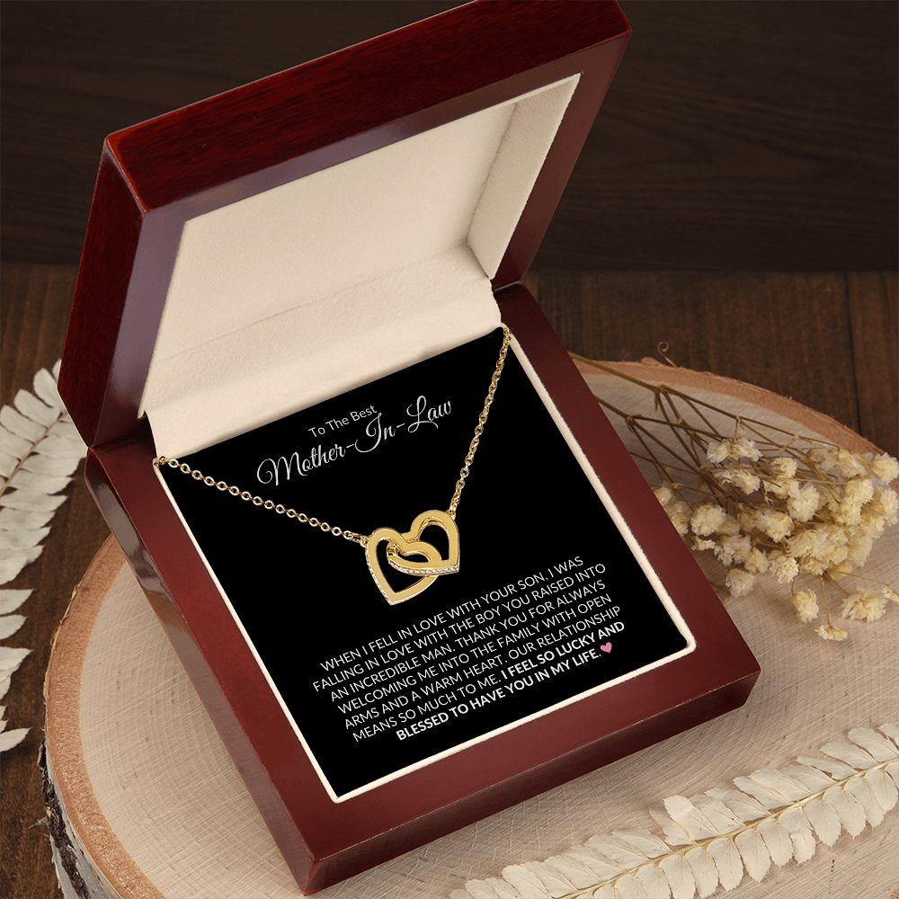 To The Best Mother-In-Law | Lucky and Blessed | Interlocking Hearts Necklace - Gift for Mother's Day, Wedding, Birthday, Holidays - ALL4THEGIFTOFIT