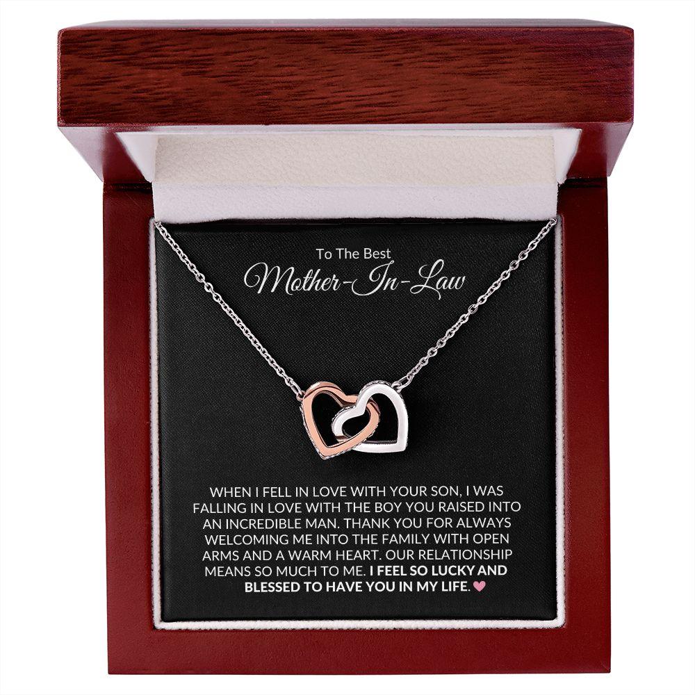 To The Best Mother-In-Law | Lucky and Blessed | Interlocking Hearts Necklace - Gift for Mother's Day, Wedding, Birthday, Holidays - ALL4THEGIFTOFIT