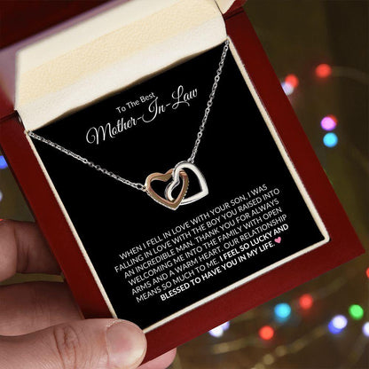 To The Best Mother-In-Law | Lucky and Blessed | Interlocking Hearts Necklace - Gift for Mother's Day, Wedding, Birthday, Holidays - ALL4THEGIFTOFIT