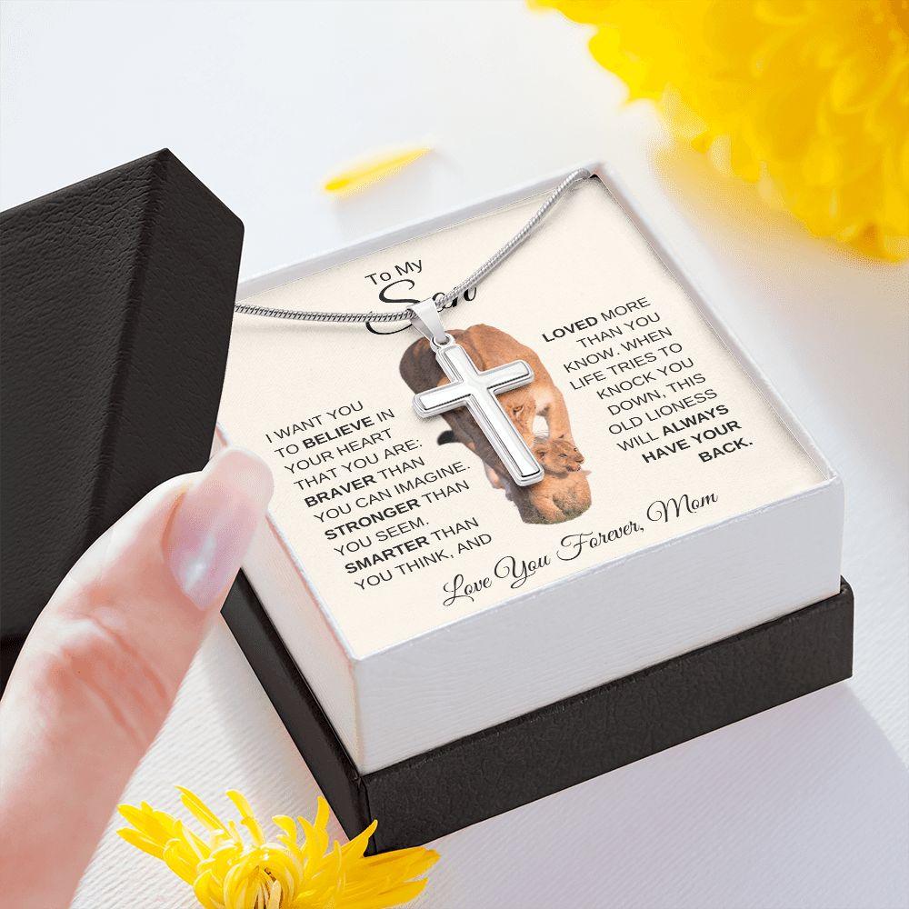 To My Son - You are Brave, Strong & Smart | Cross Necklace - ALL4THEGIFTOFIT